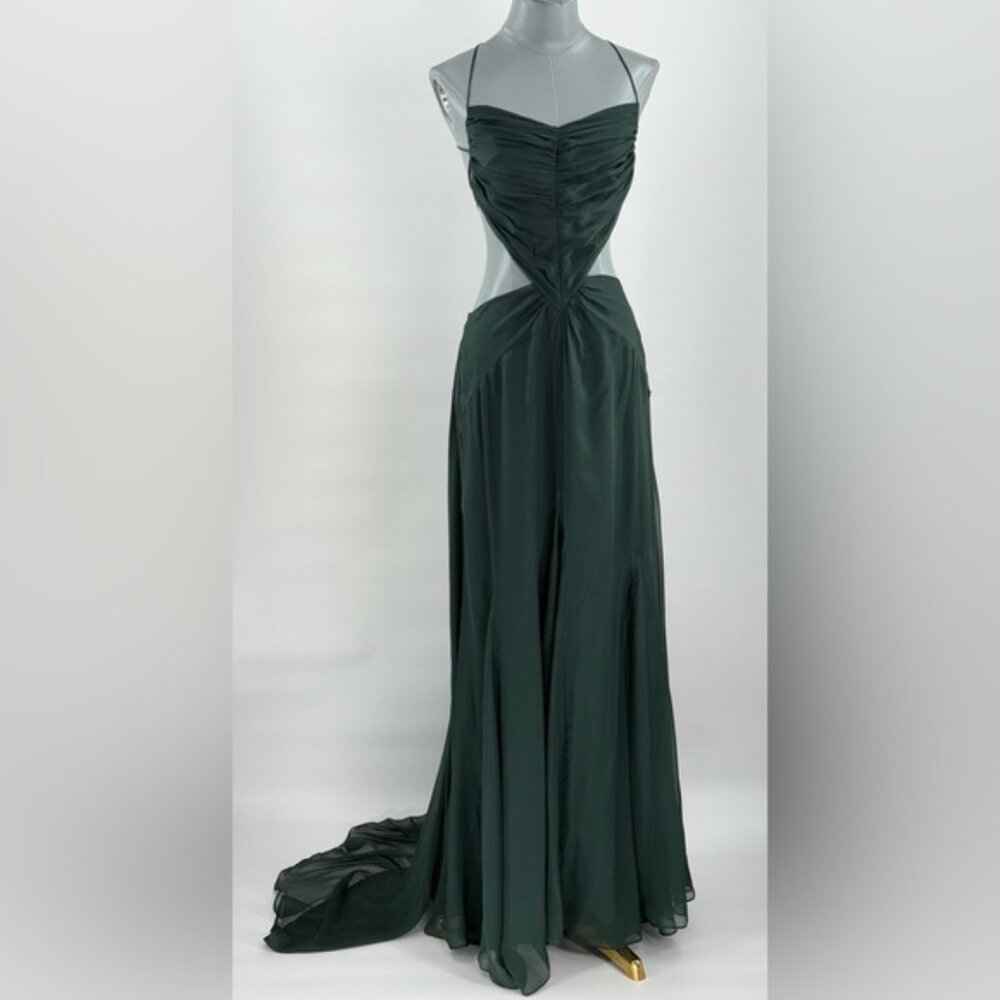 🆕 CULT GAIA 🧿 NWOT Aphea Silk Cut Out Backless Dress, Forest Green - Sz US 4 - Picture 3 of 17